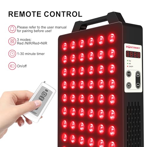 Image of BONTANNY Red Light Therapy, 660nm 850nm 2-Wavelength Red Near Infrared Light Device with 60 Dual Chip Clinical Grade LEDs, Remote Control, Timer for Face, Body, Skin, Pain Relief, BO-300 (Black)