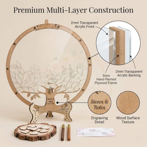Image of Wedding Guest Book Alternative Tree with Leaves, Personalized Drop Box