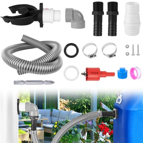 AOOWU Rainwater Diverter Kit Water Butt Filler Kit for Downpipe Water Butt Connector Kit Connects Downpipe to Water Butt Water Collection System Catch Rain Water for Outdoor Fits Round Downpipes