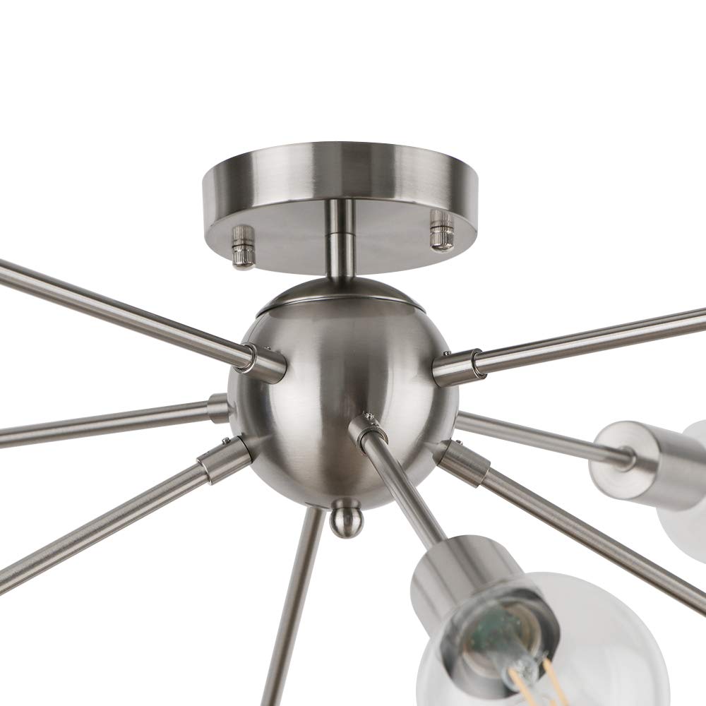 LynPon Modern Sputnik Plafoniera 8-Luce Nichel Lampada Argento Lampadario Camera da Letto Cromo illuminazione per soggiorno Cucina Bar Ristorante