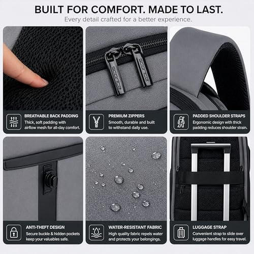 Image of Storite Premium Laptop Backpack for Men & Women | 15.6 inch Laptop Bag | Water Resistant Business Travel Backpack | Durable Smart Bag (Grey)
