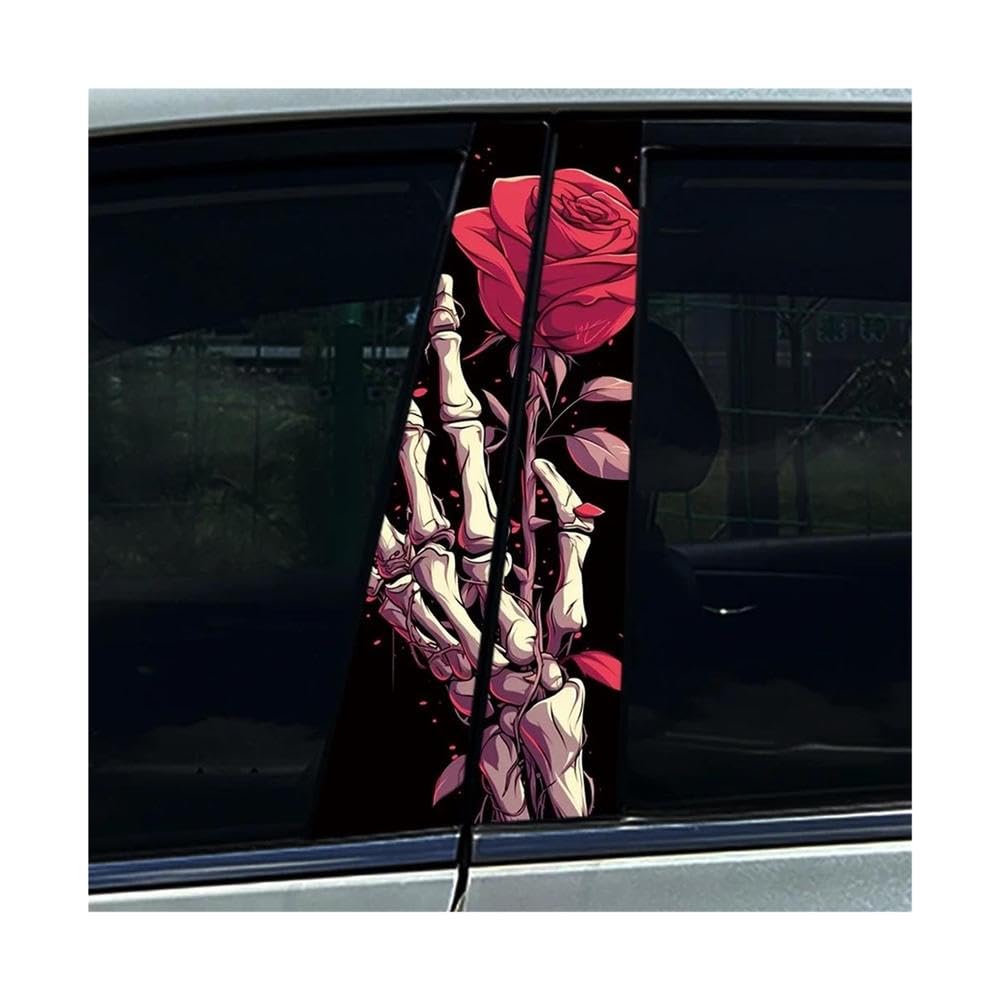 Body Parts 2pcs Auto B Pillar Protective Film Decoration Skull Hand Rose Romantic Car Center Pillar Sticker(C)