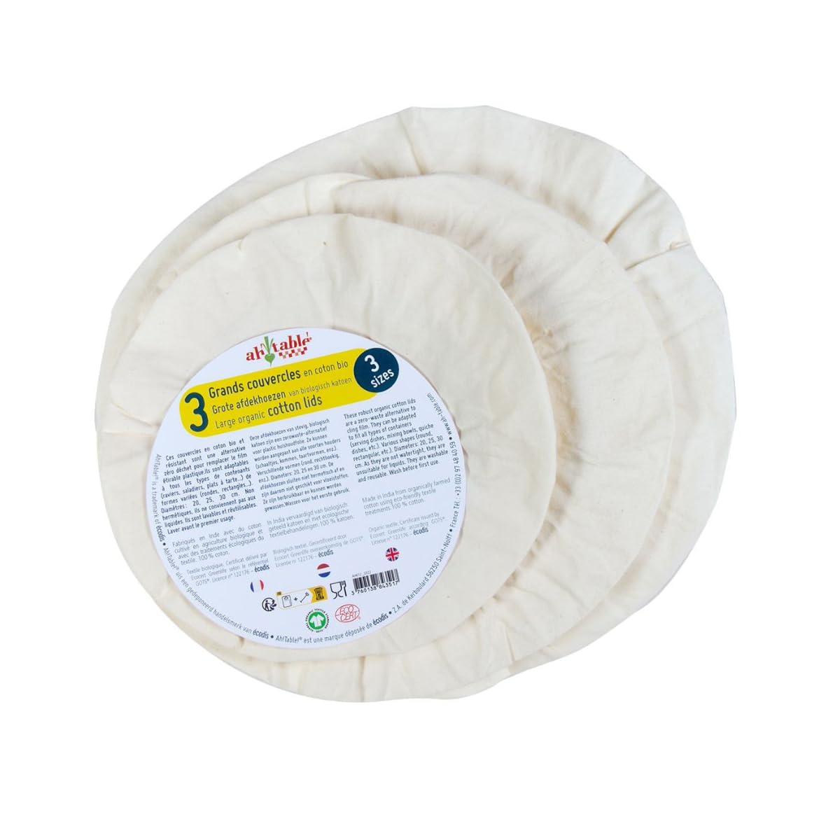 Kit 3 grands couvercles coton bio