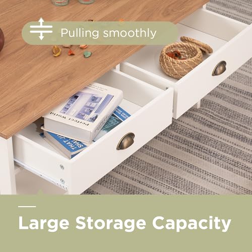 Sophia-William-Farmhouse-Coffee-Table-with-Drawers-and-Storage-Shelf-for-Living-Room-Ivory Sophia William Farmhouse Coffee Table with Drawers and Storage Shelf for Living Room Ivory