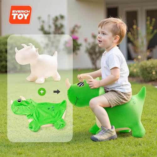 Image of EVERICH TOY Bouncy Dinosaur Hopper Toys, Plush Animal Toy for Toddler 18M+ | Inflatable Horse Hopping Toy for Boys Girls, Indoor Outdoor Bouncy Dino Toy for 2 Year Old Kids, Gift for 3 4 5 6 Yrs W / Pump
