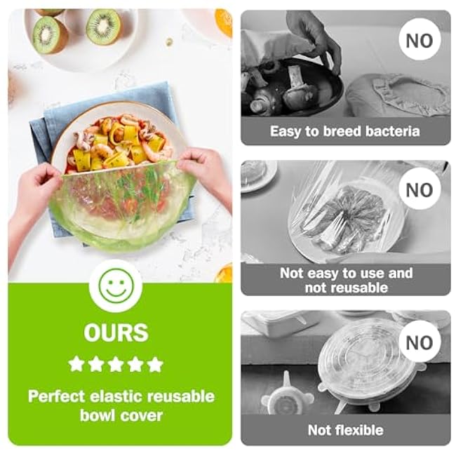 Bowl Covers Reusable Elastic Plastic Wrap for Food Storage Fresh Keeping Stretch Bags Bowl Covers for Bread Proofing Alternative to Foil for Family Outdoor Picnic Sourdough Baking 3 Size (60)