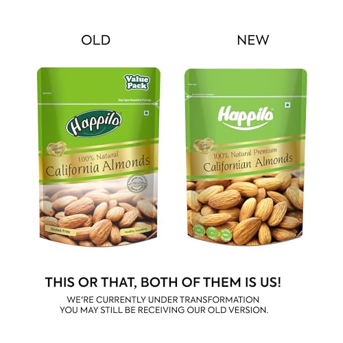 Image of Happilo Premium Natural Californian Almonds 1 Kg (Pack of 2) | Badam Giri, Healthy Snacks, Dry Fruits | Crunchy Nuts | High in Fiber | Rich in Protein | Magnesium | Phosphorus | Zero Cholesterol