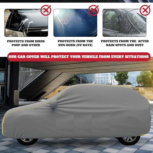 Image of Car Cover for Maruti Ertiga All Model & Years (2012-2024) 100% Waterproof with Mirror Pockets, Triple Stitched Bottom Elastic Dustproof Full Body Protection Heat & UV Resistant- Grey