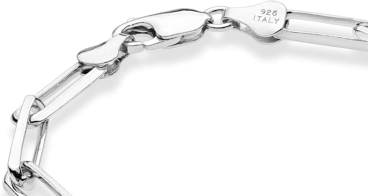 Miabella Solid 925 Sterling Silver Italian 5mm Paperclip Link Chain Bracelet for Women Men, Made in Italy - Image 2