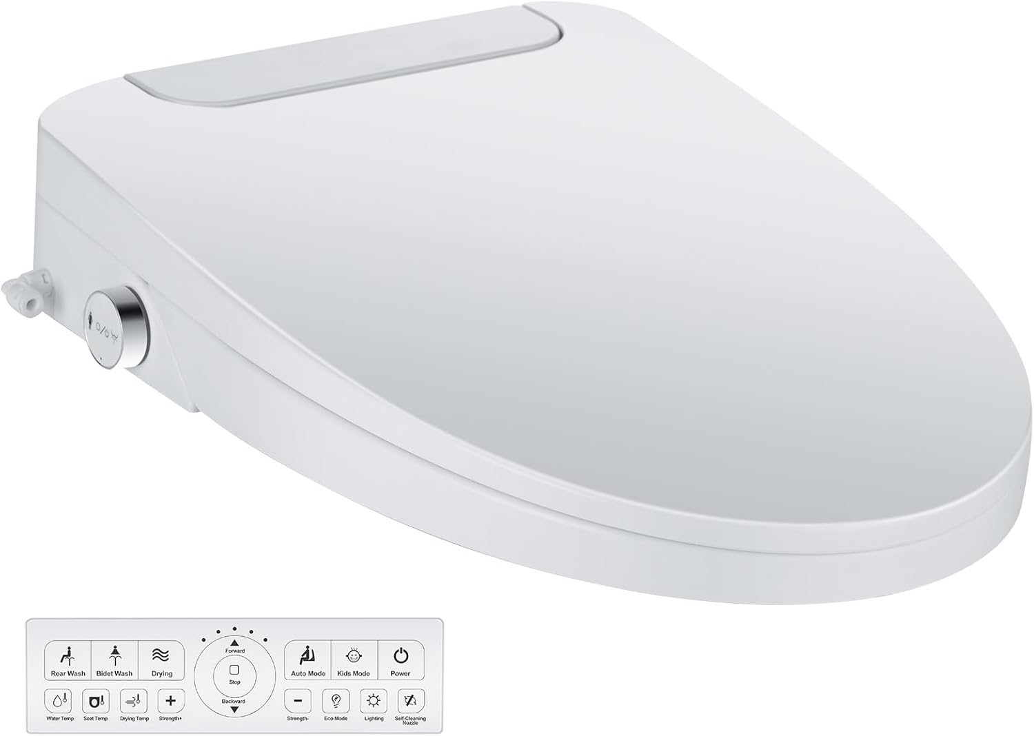 Electric Bidet Toilet Seat, Elongated, Warm Water with Air Dryer, Heated Seat and Slow Close Lid, Front and Rear Wash, LED Nightlight, Wireless Remote, White, 101 Elongated+Electric