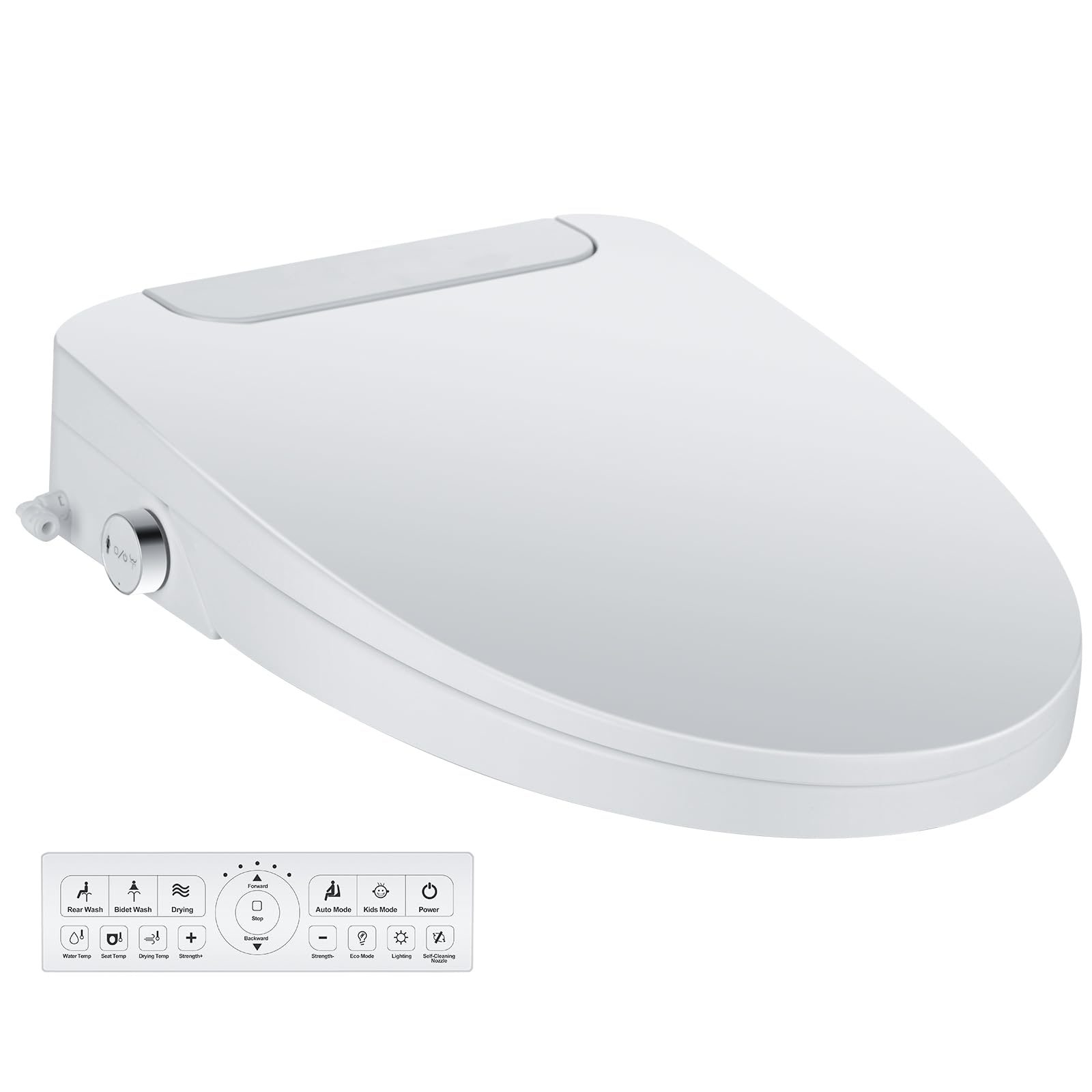 Electric Bidet Toilet Seat Elongated Warm Water with Air Dryer Heated Seat and Slow Close Lid Front and