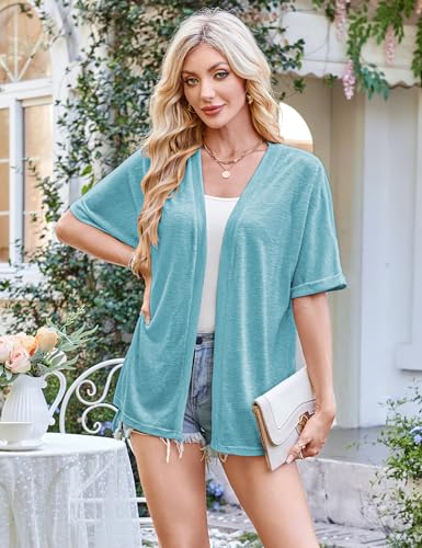 Image of Halife Womens Summer Lightweight Cardigan Short Sleeve Open Front Casual Loose Cover Ups