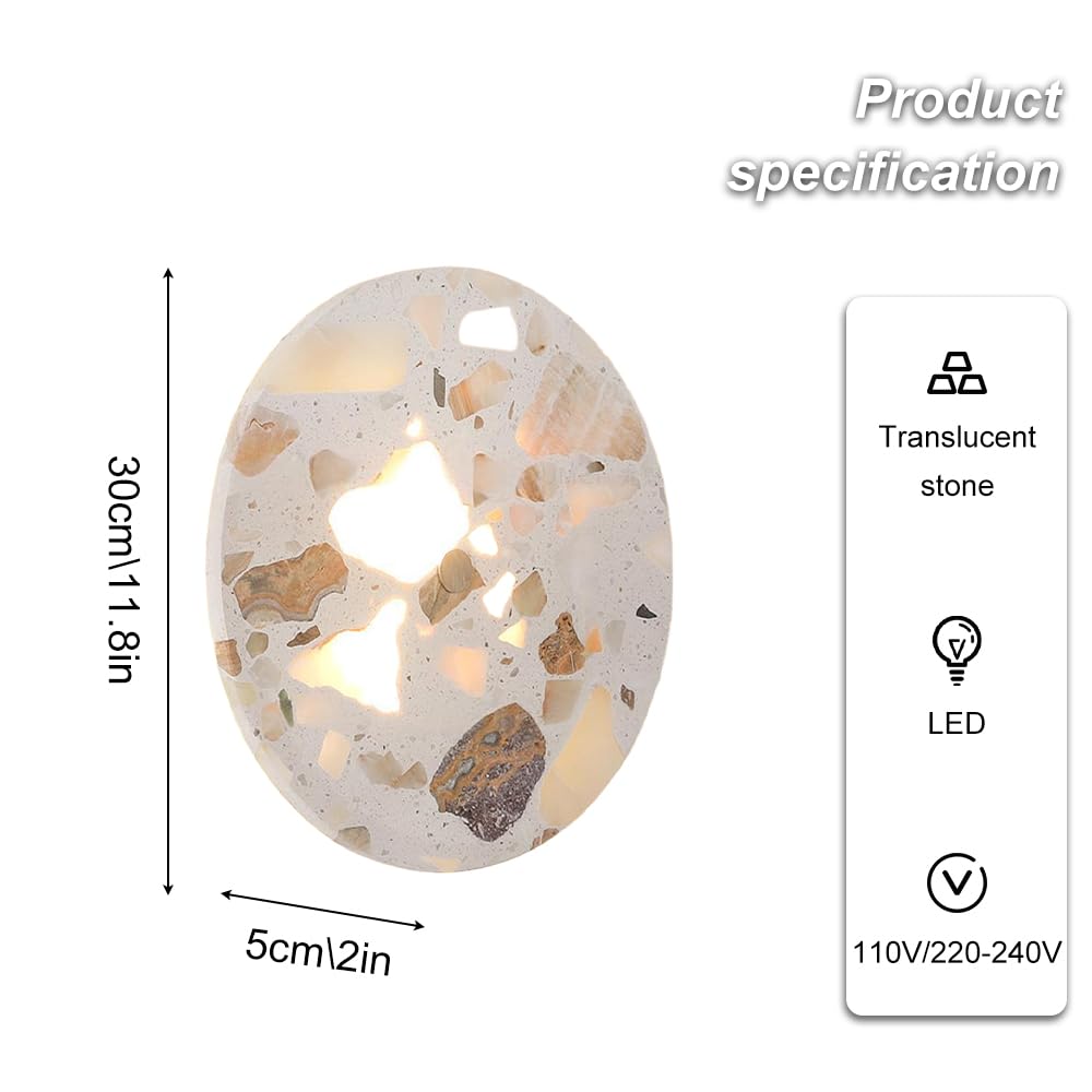 Applique da Parete nordica in Pietra con Lampada a LED Rotonda, 7W 3000K, Illuminazione in Stile Wabi Sabi per Soggiorno, Camera da Letto, Decorazione d'interni.