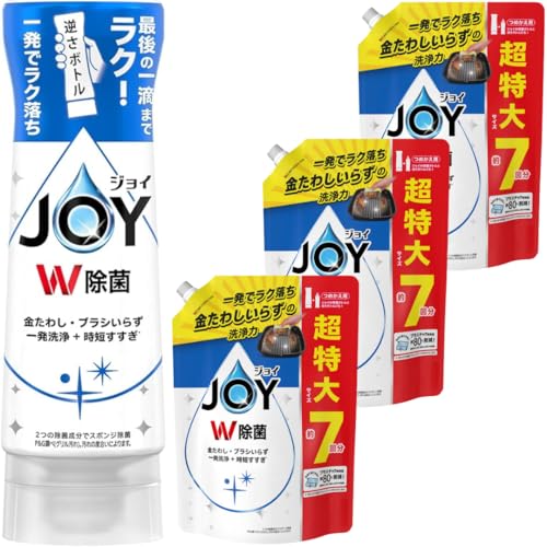 【まとめ買い】【セット商品】ジョイ W除菌 食器用洗剤 逆さボトル 強力洗浄 超特大 爽やか微香 本体 290ml + 詰め替え 910ml × 3個セット