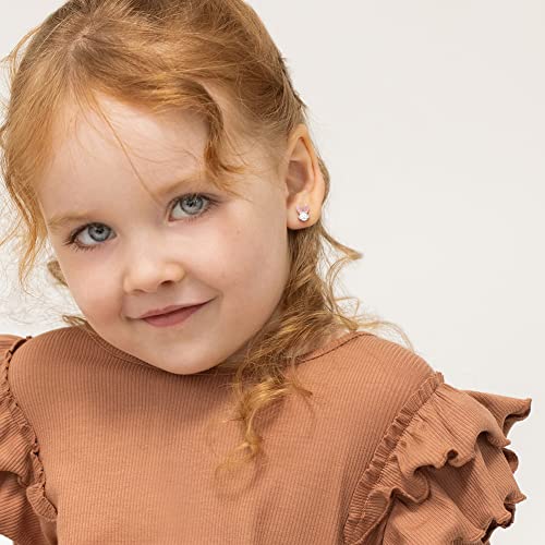 925 Sterling Silver Pink & White Enamel Bunny Screw Back Earrings, Bunny Rabbit Earrings for Young Girls & Preteens- Animal Enamel Studs for Children's Daily Wear, Rabbit2