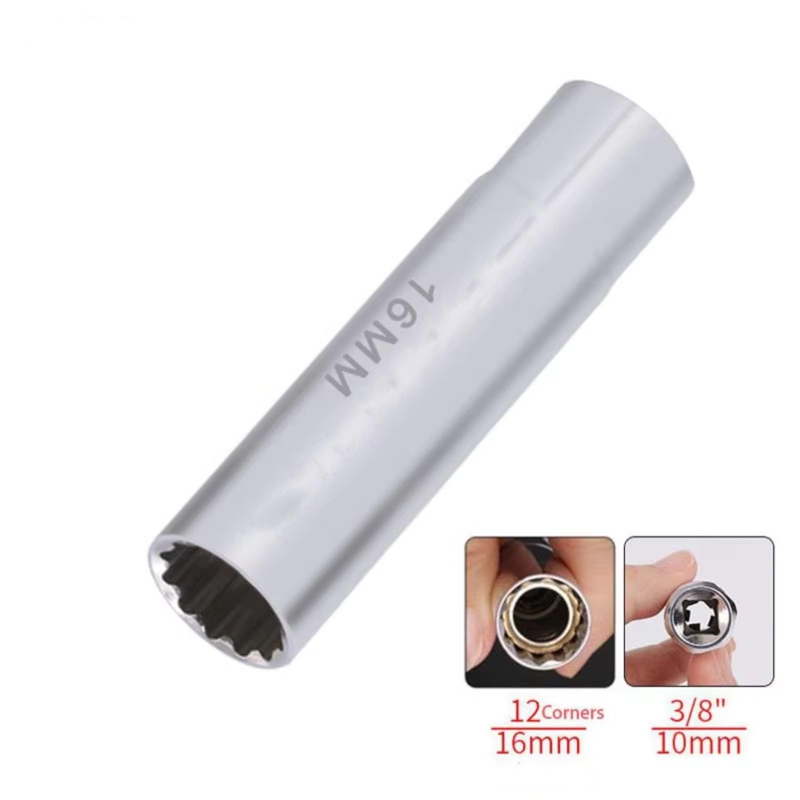 Llave bujía Encendido Llave para Bujías Coche Herramienta Reparación De Extracción De Enchufe De Bujía Magnética 3/8 12 Ángulos Finos Delgada para Pared(1set)