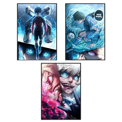Image of (Aniculture) Blue Lock Anime Wall Posters,Pack of 3, A3 Size (30x42 cm), 300 GSM, Adhesive Back, Wrinkle-Free, Isagi, Itoshi rin, kaiser shidou, Character Collection