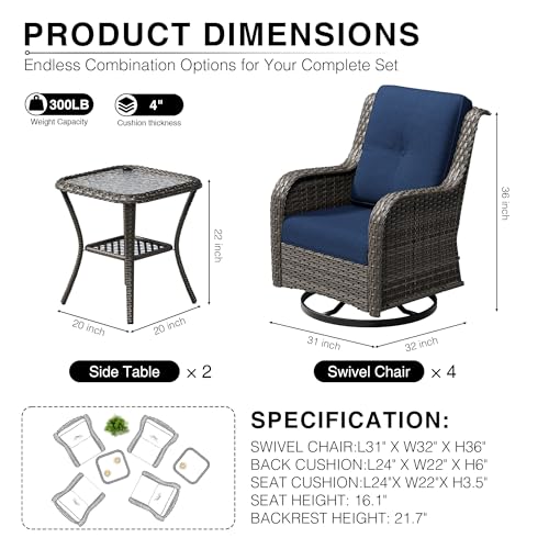 Image of Joyside 6 Piece Wicker Patio Furniture Set, Outdoor Swivel Rocker Patio Chairs with High Back, Deep Seating, Wide Armrest, Thickened Cushions, Outdoor Furniture for Deck, Porch Use