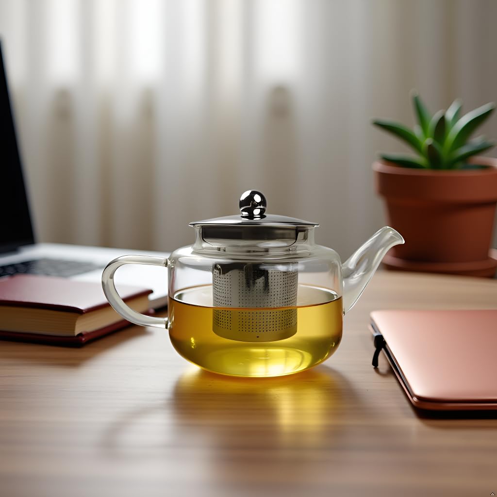 TGL Co. Borosilicate Glass Tea Pot with Stainless Steel Infuser (500 ml) Large Capacity Transparent Tea Kettle with Infuser Lid & Handle | Suitable for Premium Loose Leaf, Blooming Teas
