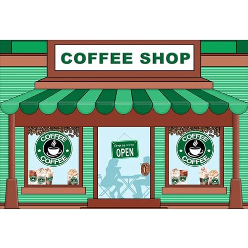 Fondo fotográfico Verde 8x6ft para tienda de café miniatura 1