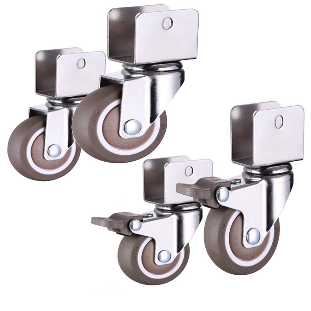 Lenkrollen 1,5 Zoll 38 mm Lenkrollen for Kinderbetten, mit U-Halterung, Gummi-Möbelrolle, mit Bremsen, stumm, leichtgängig, Kugellager, Tragfähigkeit 75 kg, mit Schrauben(25MMU Bracket)