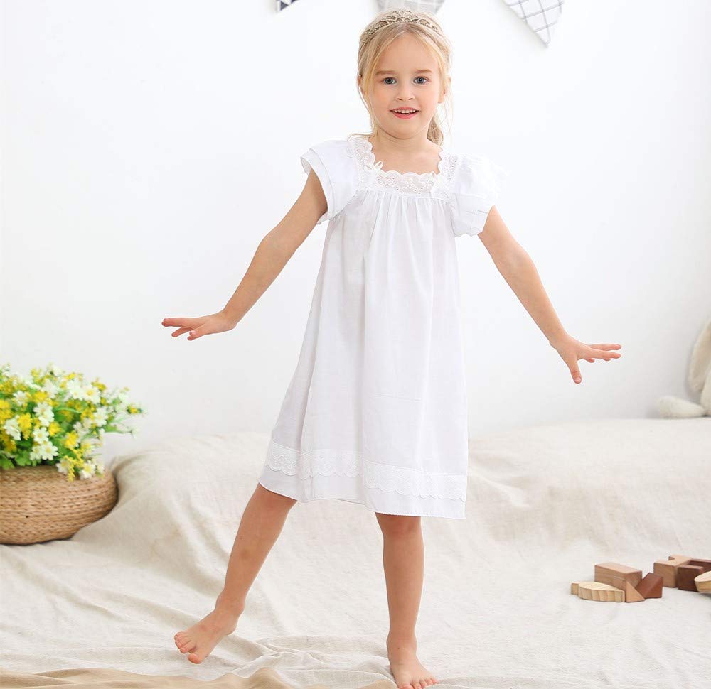 Chemise de Nuit Fille 3-12ans Coton Robe de Nuit Bain à Manches Courtes Manches Longues