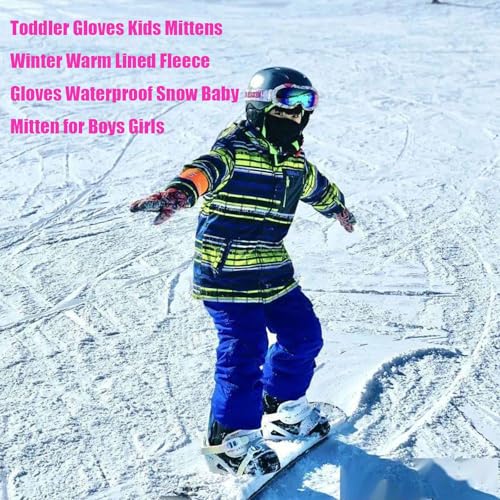 Huuflyty Winter Kids Waterproof Gloves for Boys Fleece Lined Warm Mittens for Baby Toddler Ski Toddler Baby Mittens (Grey, S (6-24months)) - Thumbnail 6