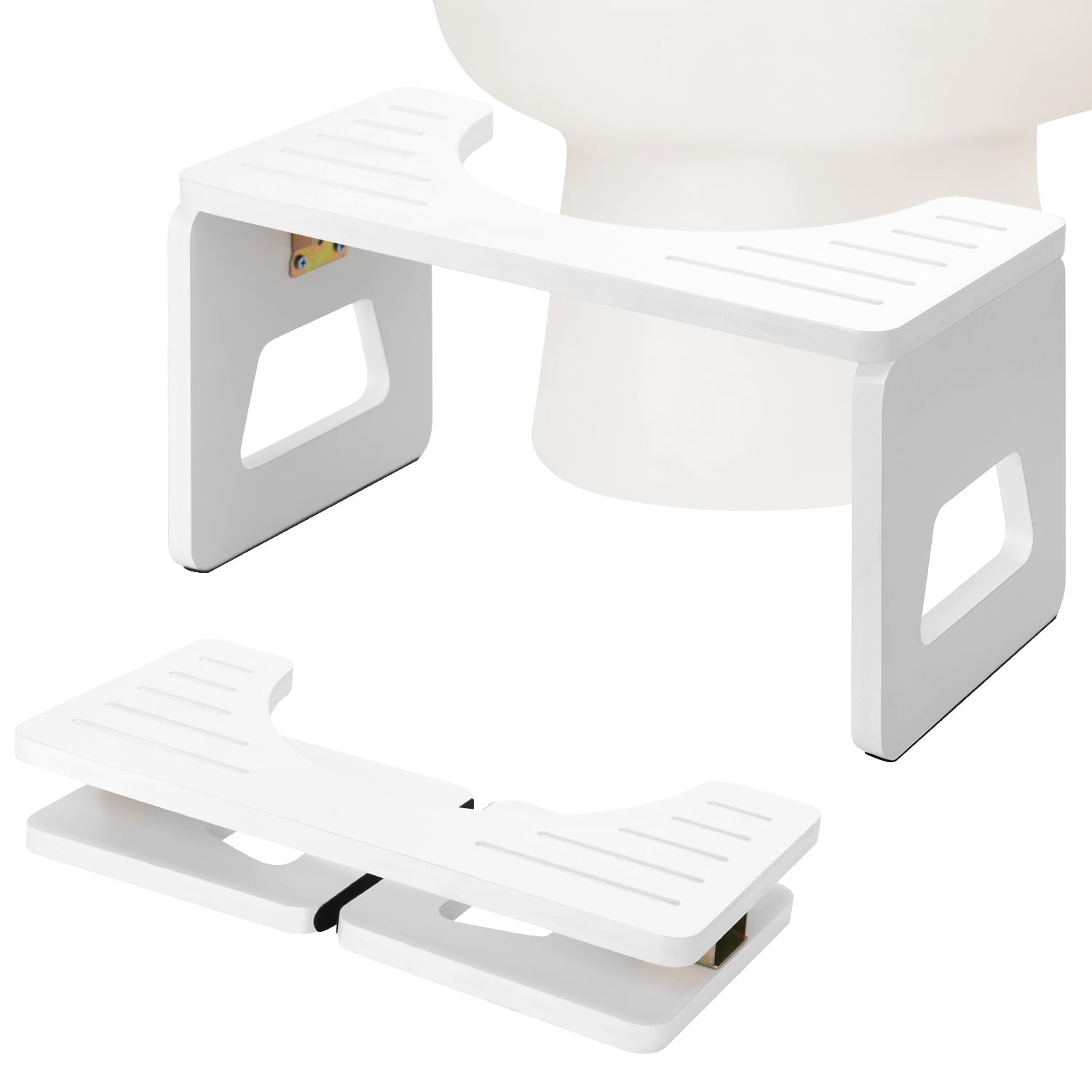 Toilet Stool Squat Adult - 8 Inches Foldable Poop Stool for Bathroom Bamboo Flip Potty Stool with Anti-Slip Layer - Improve Bathroom Posture and Comfort (White)