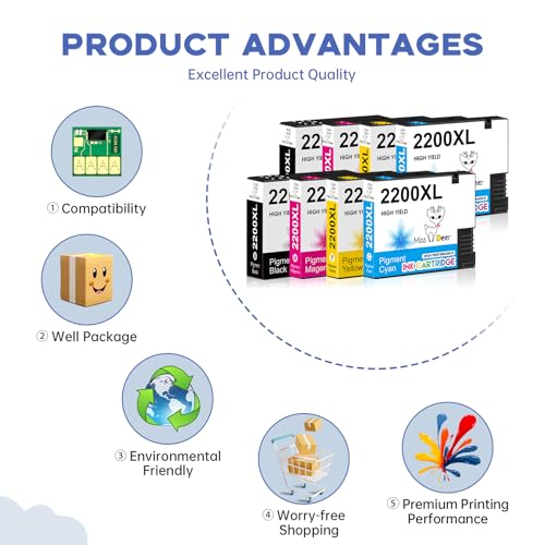 Image of Miss Deer PGI-2200XL Ink Cartridges for Canon PGI-2200 2200XL Ink | Work with Maxify MB5020 MB5320 MB5120 iB4120 and iB4020 Printers,8-Pack