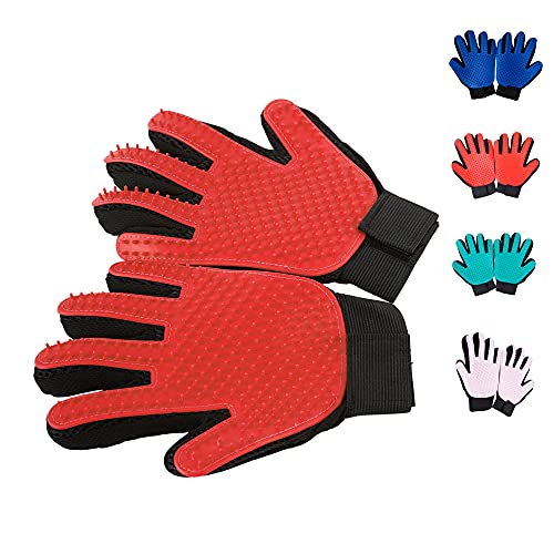 Pet Grooming Glove, Dog Grooming Glove, Cat Grooming Glove, Remove Cat & Dog Loose Fur (Red)