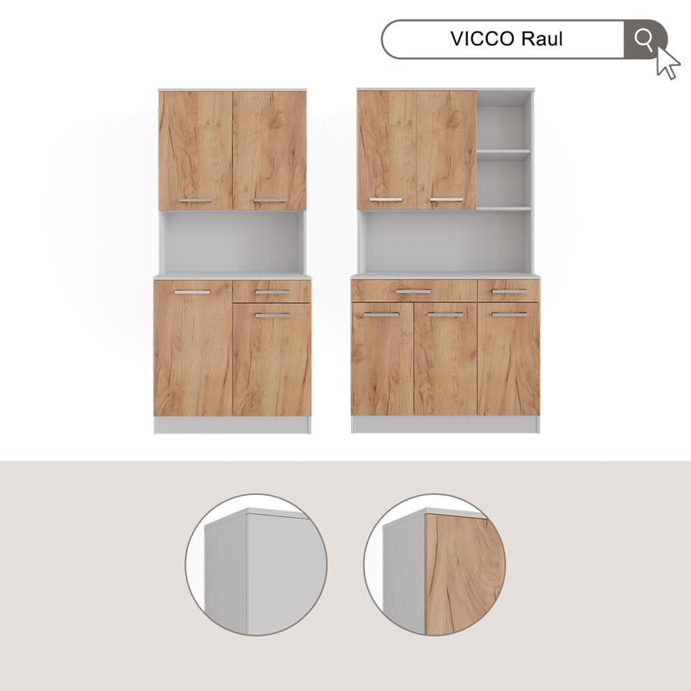 Vicco Küchenbuffet Raul, Weiß, 83.6 x 188.5 cm mit 4 Türen & 1 Schublade, mit offener Geräteablage und kombinierbar mit Zusatzmodulen