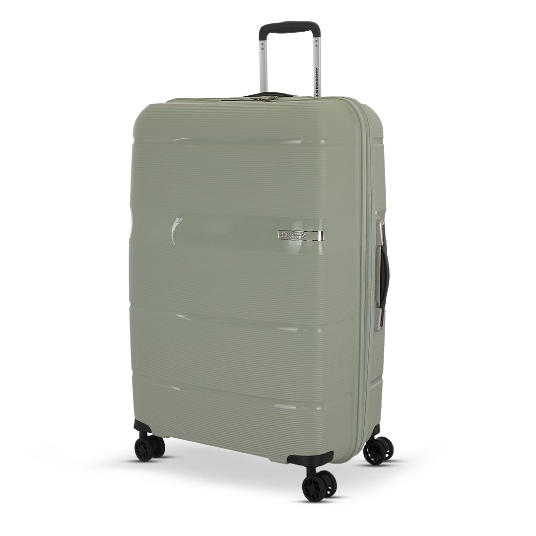 Linex 77 Cm Large Hardshell Polypropylene Check-in Suitcase with Recessed TSA Lock & 8 Spinner Wheels for Women & Men Trolley Bag - Sage Khakhi, Khaki