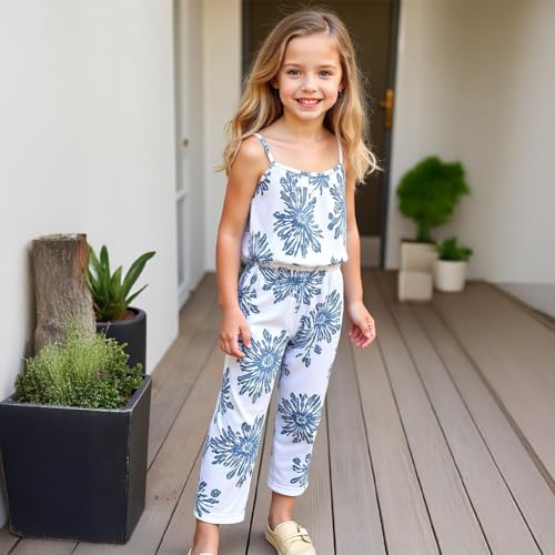 Image of Girls' Floral Print Sleeveless crop Top and Pants Set - Perfect for Outdoor Play and Casual Occasions 3-9 Years