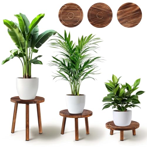 Yedcxup Blumenhocker Holz 3er-Set 4/7/11 Höhe Blumenständer Pflanzenständer für Verschiedene Topfgrößen Hocker Fußschemel Modernes Regal für Balkon Garten Wohnzimmer Deko Büro