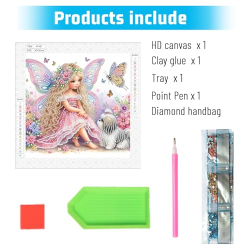 Image of AiYuanzsh Diamond Art Painting Kits for Adults, 5D Special Shape Diamond Art Kits for Beginners, Crystal Rhinestones Diamond Art Painting for Home Wall Decoration Gift 12x12 inch, Princess Elf