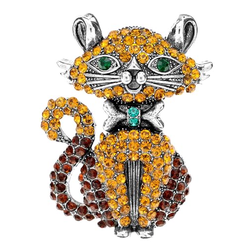 Image of Rhinestone Cat Brooch Pin for Women Girls Men Vintage Crystal Animal Kitten Brooches Classic for Wedding Party Dance Banquet Lapel Pins Dainty Christmas Anniversary Jewelry Unisex Gift Clothes Accessories Christmas