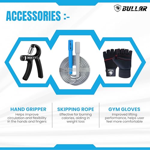 Image of BULLAR Premium Adjustable Dumbbells Set 8 Kg to 30 Kg with Pair of Dumbbell Rods and PVC Weight Plates with Connector Rod and Accessories (16Kg combo with connector + Acc)