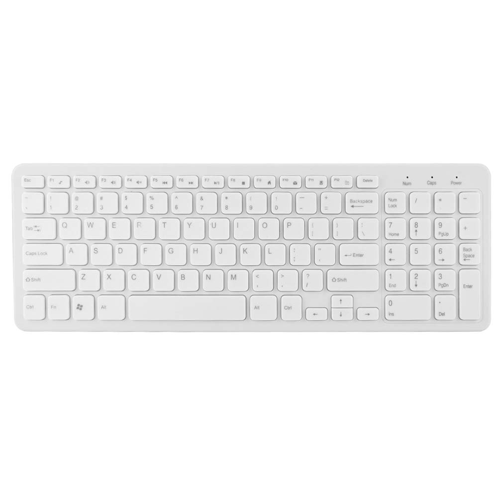 Clavier et Souris combinés sans Fil, 108 Touches Multifonctions sans Fil 2.4G Clavier Combo Souris Haute sensibilité élevée sans délai pour 7/8/10 / XP/Vosta etc(Blanc)