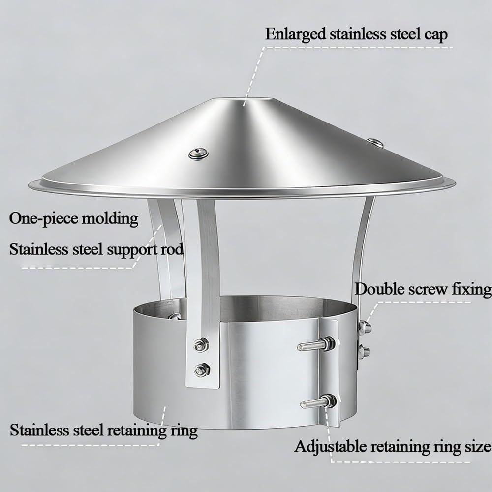 Sombreros para Chimeneas, Cubierta de Chimenea, Tapa de lluvia de Acero Inoxidable, Tubo de Humos, Cubierta de Tubo de Techo, Campana de Chimenea 75-315MM(200mm)