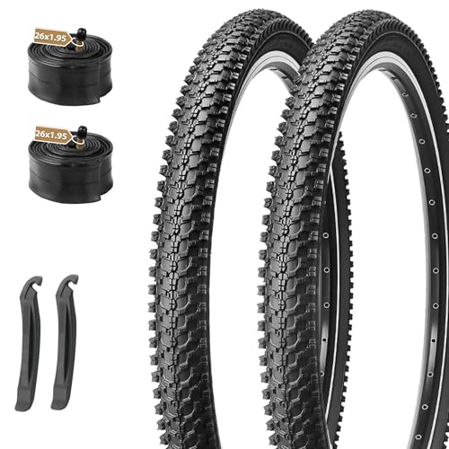26x1.95 Inch Mountain Bike Tires Set: 2-Pack with 26' Folding MTB Replacement Tires, Inner Tubes...
