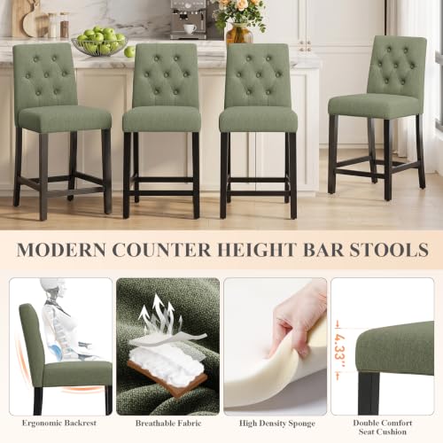 Image of MALOL Bar Stools Set of 6, Fabric Counter Height Bar Stools,Green
