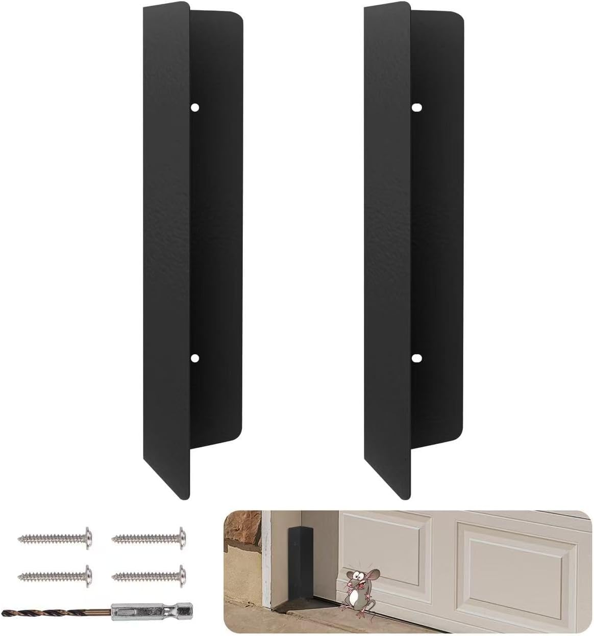 2 Pcs Garage Door Seal Mouse Guard, Heavy Duty Stainless Steel Garage Door Mouse and Snake Guard, Permanent Solution (Black)