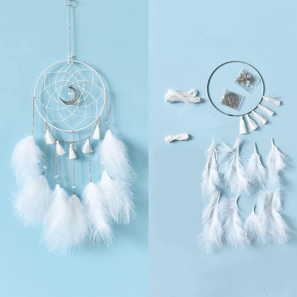 DIY Dream Catcher Kit - Making Dream Catcher Supplies Craft Kit, Handmade Wall Decor for Bedroom, Living Room, Wedding and Party Decoration (Moon-Pink)