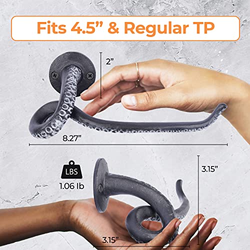 Octopus Toilet Paper Holder - Bathroom Wall Mount Decor, Matte Black Home Kitchen Hand Towel Bar, Cool Coastal Beach & Steampunk Goth Gothic Rack Art Gift For Women & Men #TOP2