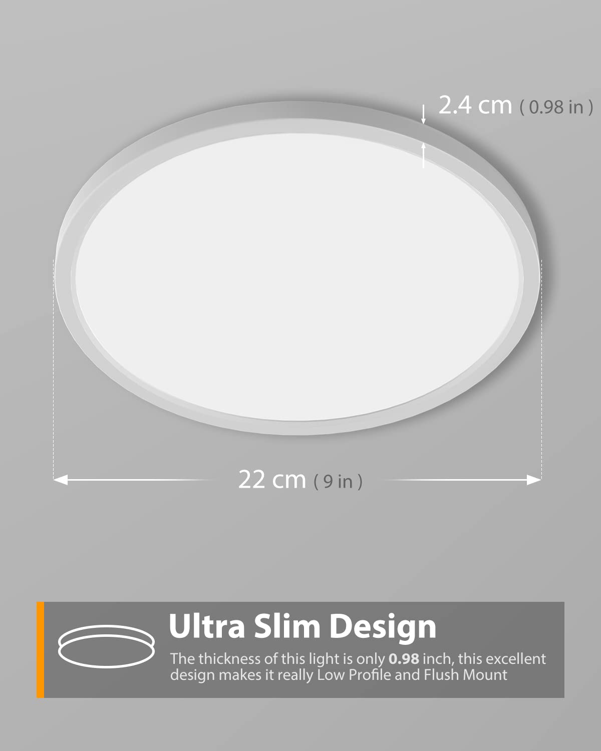 zemty Plafon LED Techo, 24W 2400LM 5000K Lamparas de Techo, IP44 Impermeable Ultra Delgado Modernos Luz LED Techo Para Baño Cocina Dormitorio Pasillo Salon Ø22cm