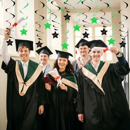 Image of BEISHIDA Green Black Silver Stars Hanging Swirls Graduation Hanging Ornament Decorations for Birthday Party Weeding Congrats Grade 2026 Graduation Decorations,Pack of 15