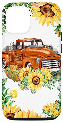 iPhone 12 12 Pro Red Sunflowers Farm Pickup Truck Country Farmhouse Farmer Case