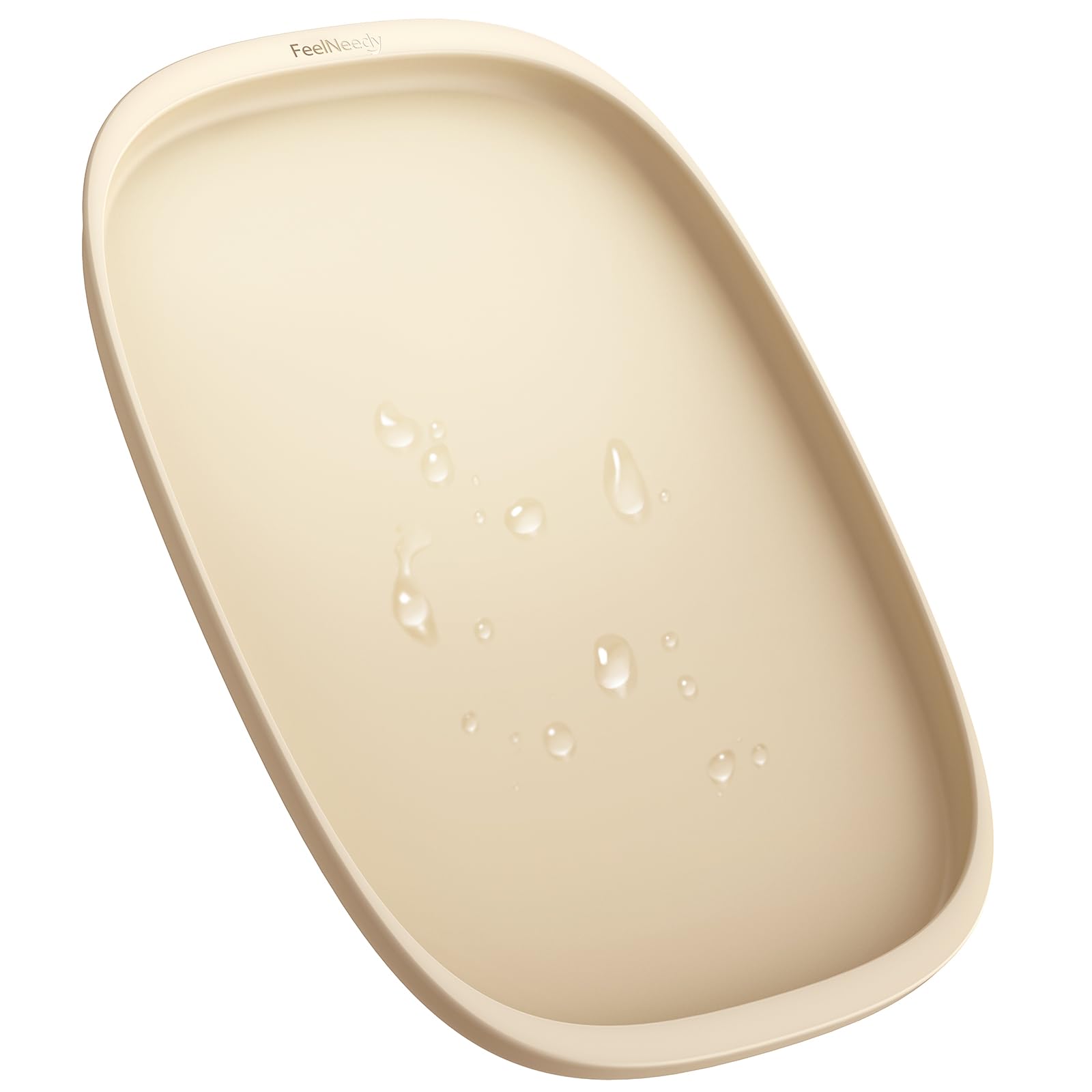 FEELNEEDY Napfunterlage Hund, rutschfeste Hundenapf Unterlage – Silikonmatte mit Erhabenem Rand, Anti-Leck, Leicht zu Reinigen(45×30×1.2cm, Beige)