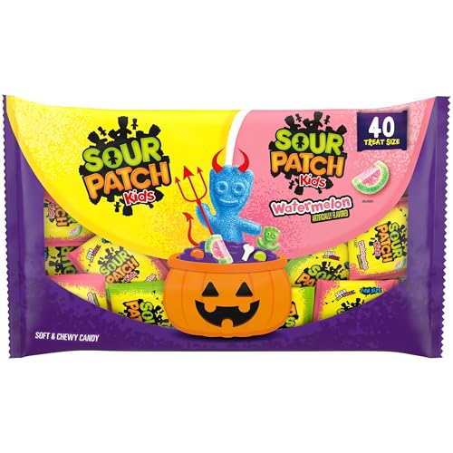 SOUR PATCH KIDS Original & Watermelon Soft & Chewy Gummy Halloween Candy Variety Pack, Bulk Candy, 40 Trick or Treat Bags
