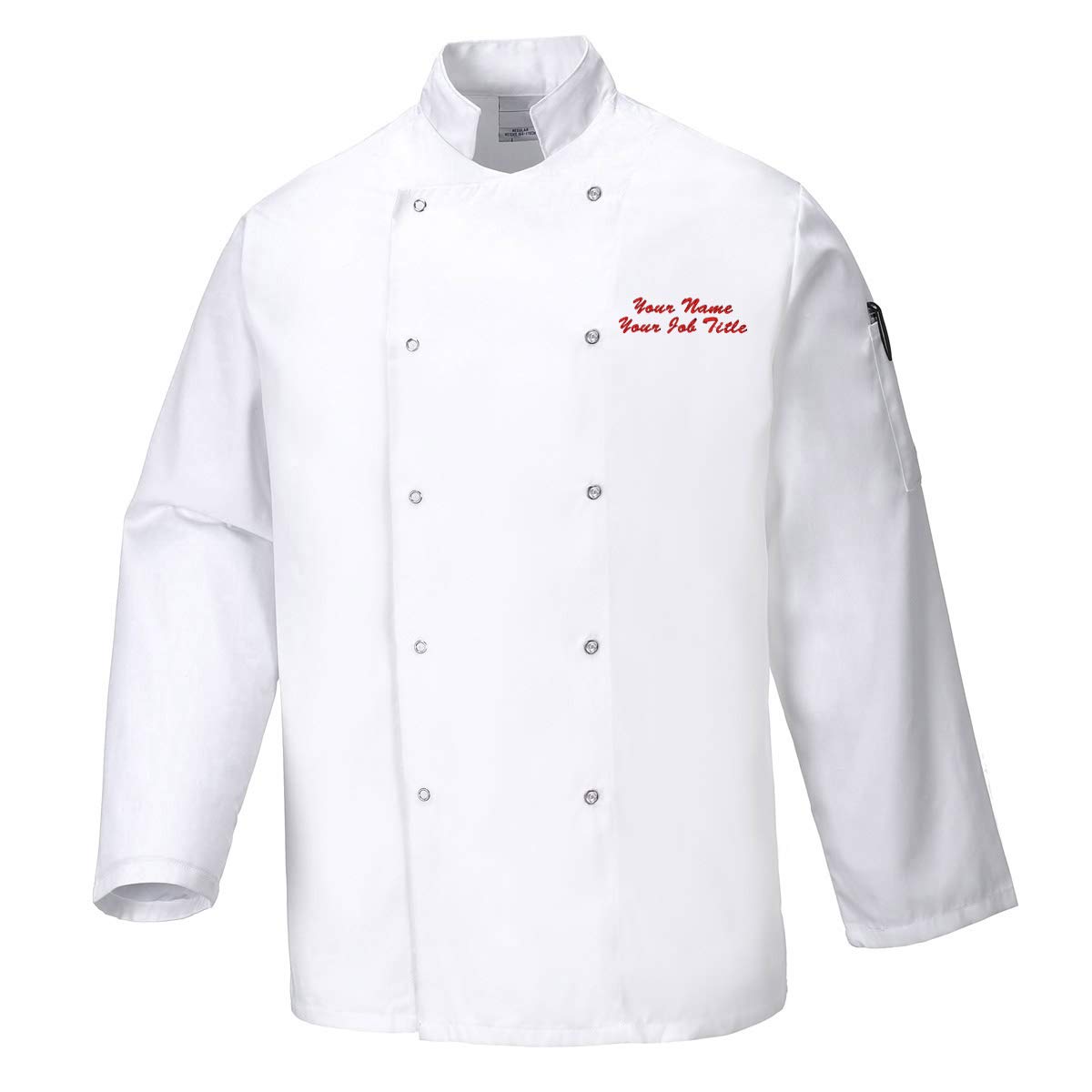 Workwear World Personalised Unisex Long Sleeve Stud Fastening Chef Jacket with Custom Embroidered Name (XXL, White)